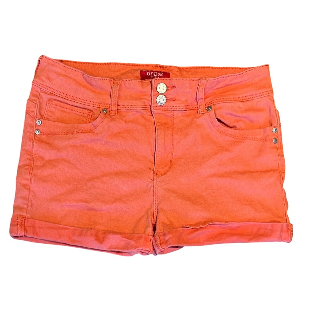 Women's Guess Los Angeles Y2K Coral Orange Denim Shorts Size 31 Q72D24R2FM1